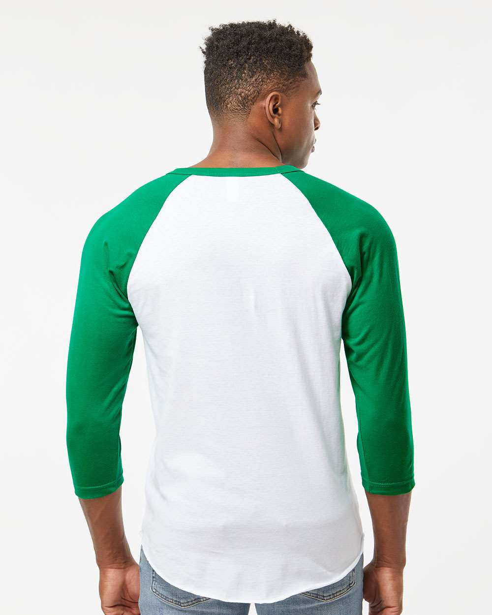 Unisex Fine Jersey Raglan T-Shirt - OnModelBack - B30359182 - White/ Kelly