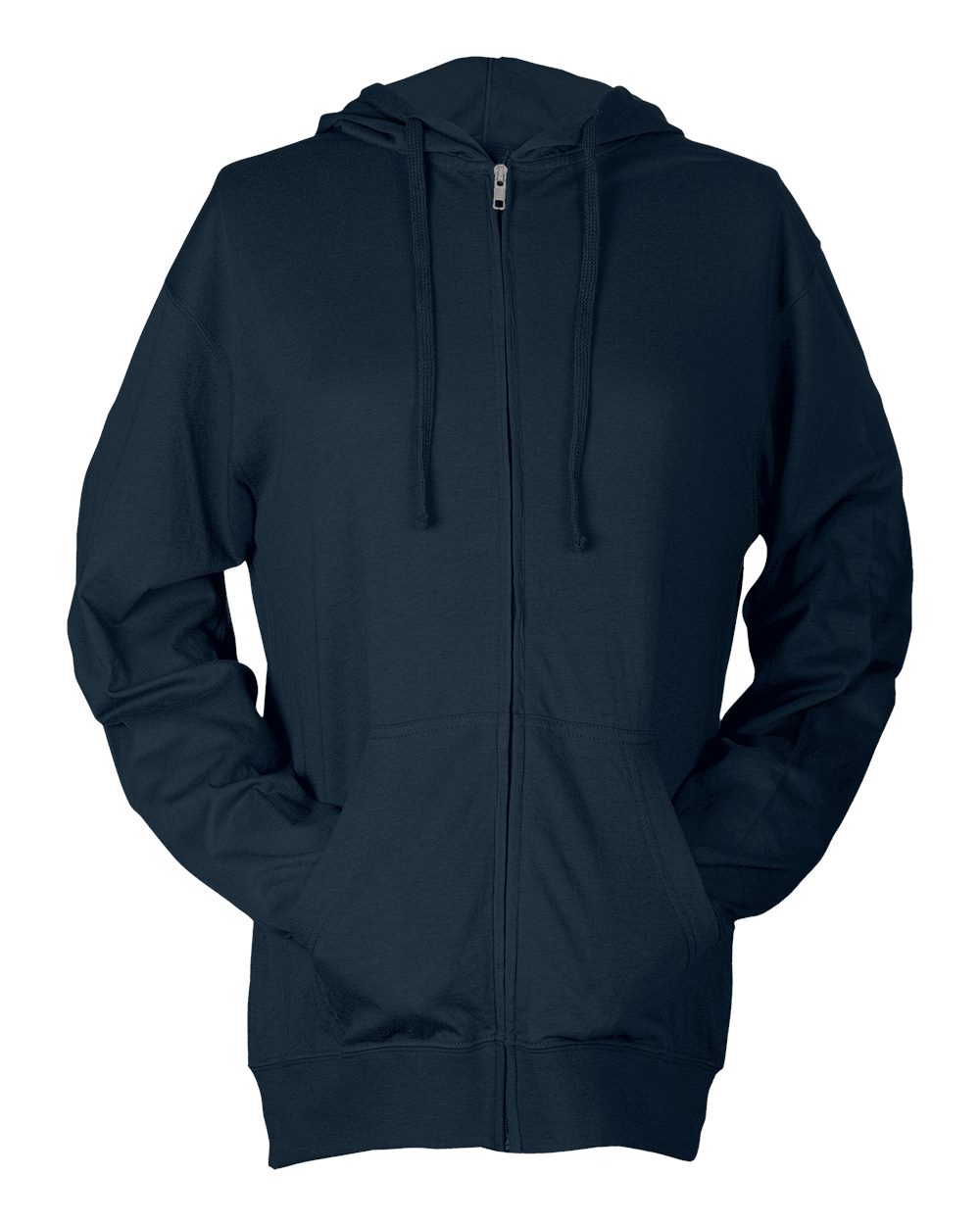 Unisex Beach Full-Zip Hooded Long Sleeve T-Shirt - Front - B30759652 - Navy