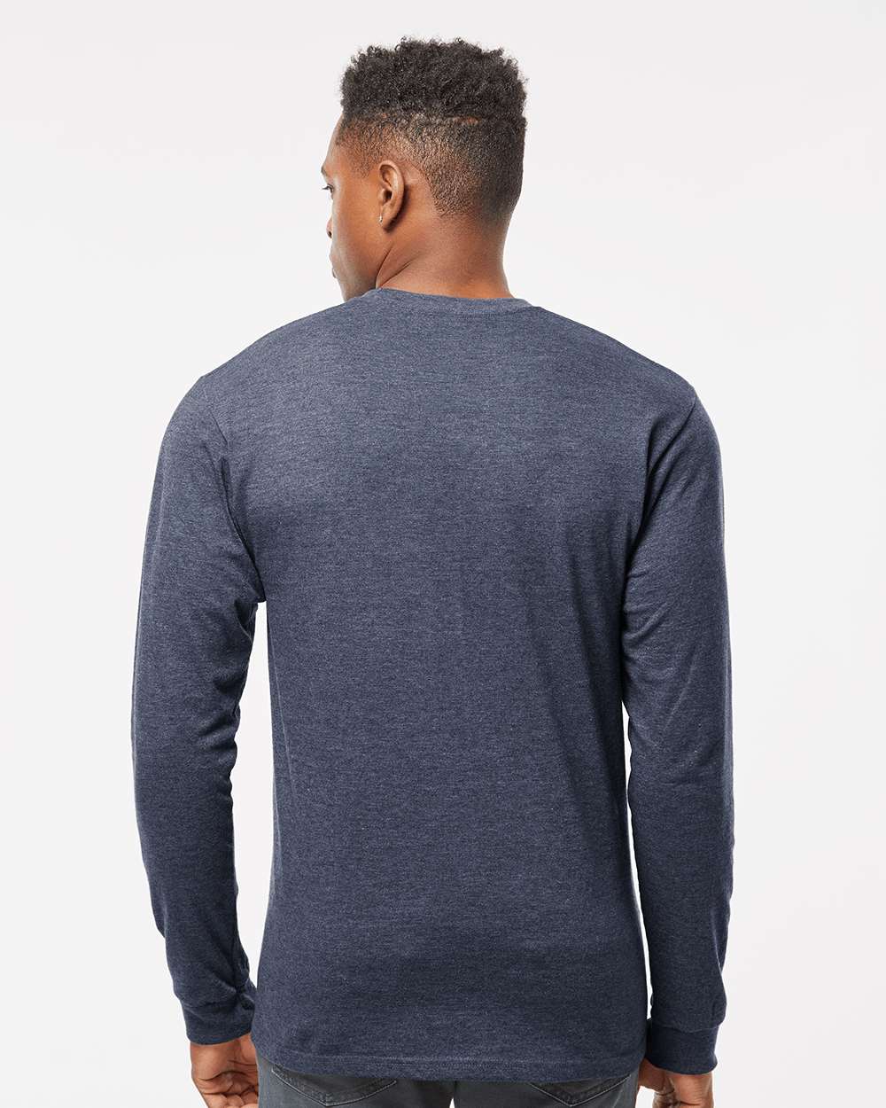 Unisex Heavyweight Jersey Long Sleeve T-Shirt - OnModelBack - B31059253 - Heather Denim