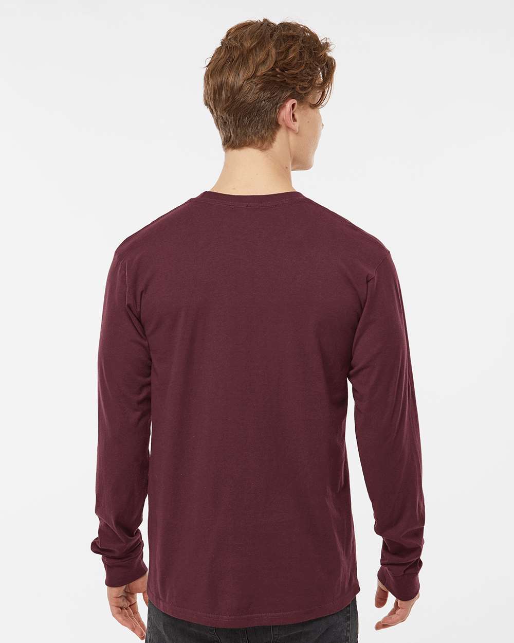 Unisex Heavyweight Jersey Long Sleeve T-Shirt - OnModelBack - B31059703 - Burgundy