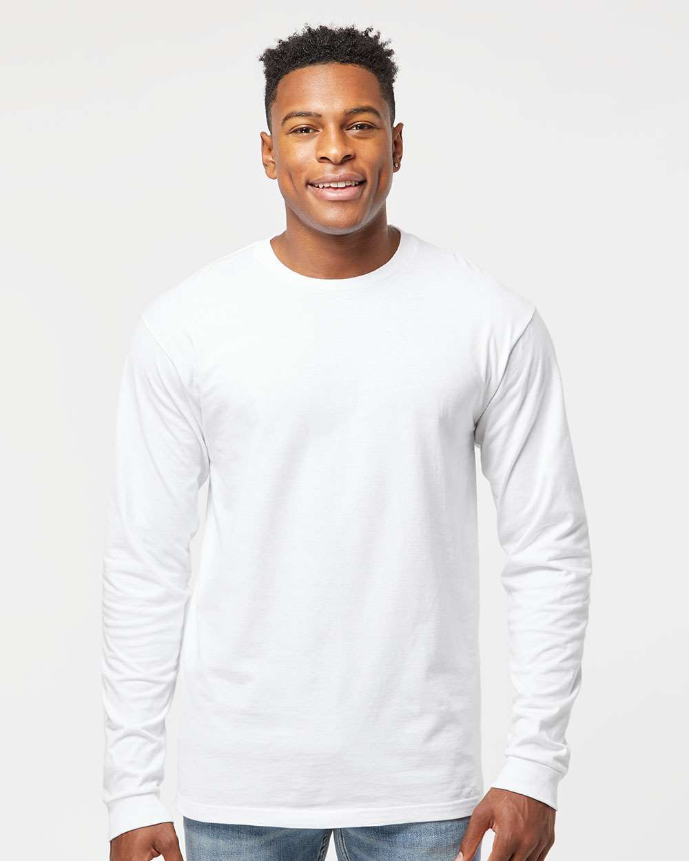 Unisex Heavyweight Jersey Long Sleeve T-Shirt - OnModelFront - B31059003 - White