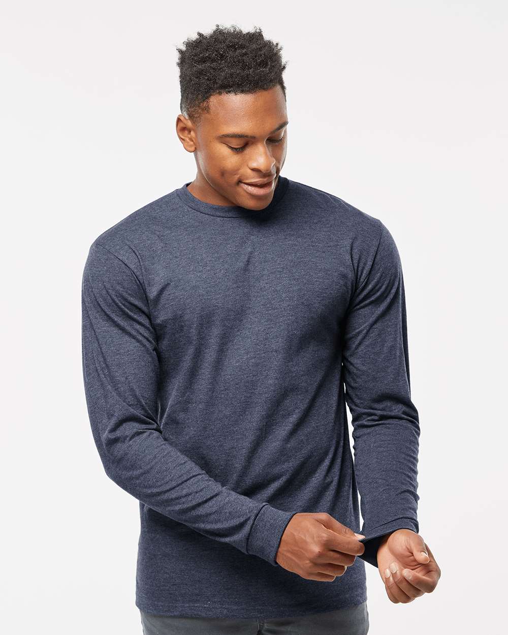 Unisex Heavyweight Jersey Long Sleeve T-Shirt - OnModelFront - B31059253 - Heather Denim