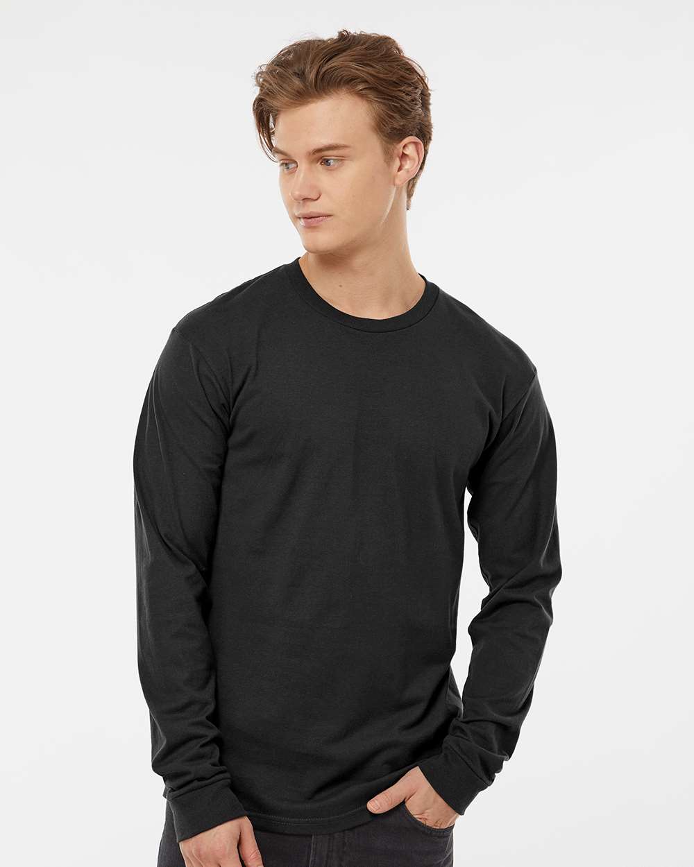 Unisex Heavyweight Jersey Long Sleeve T-Shirt - OnModelFront - B31059503 - Black