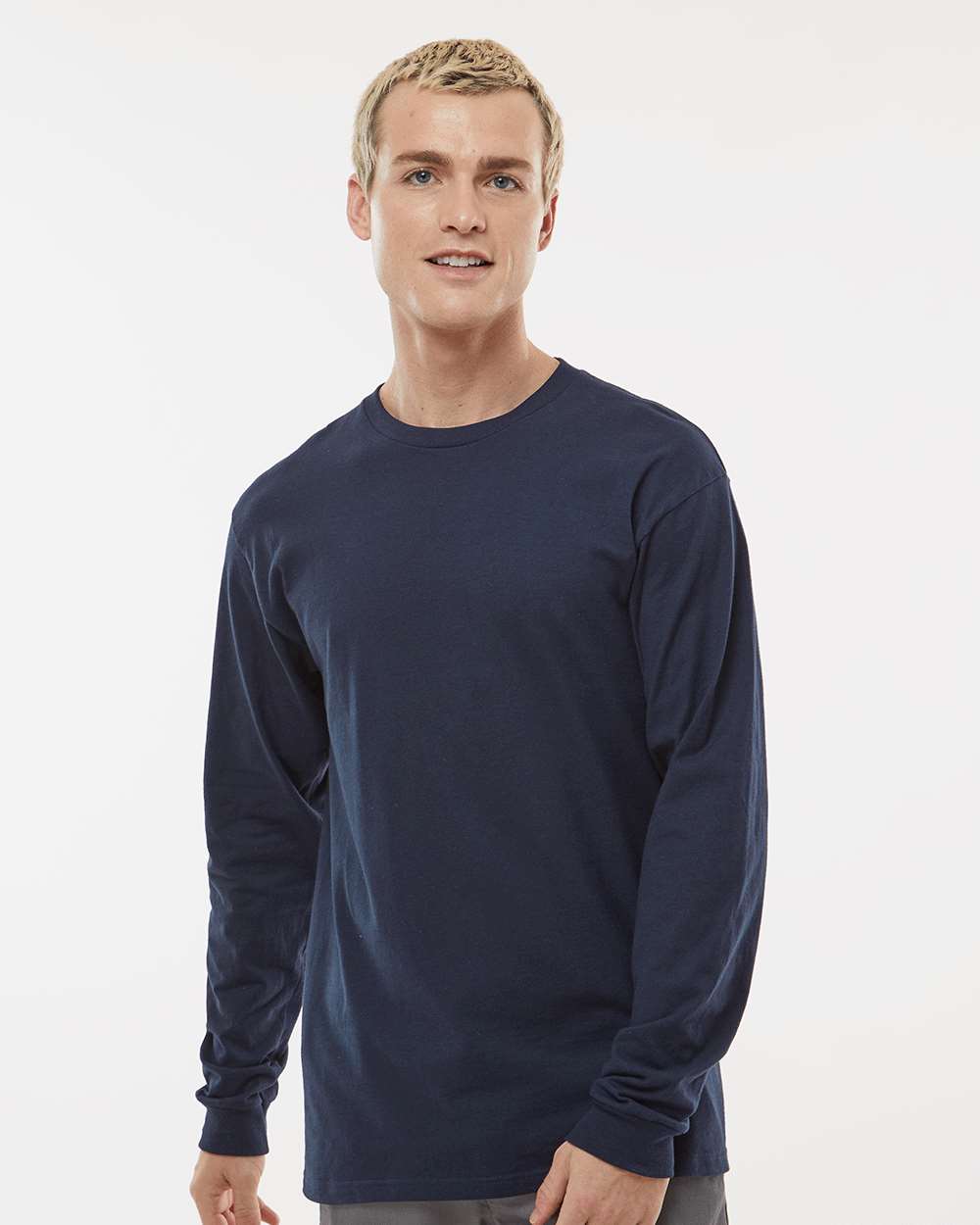 Unisex Heavyweight Jersey Long Sleeve T-Shirt - OnModelFront - B31059652 - Navy