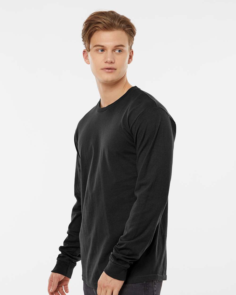 Unisex Heavyweight Jersey Long Sleeve T-Shirt - OnModelSide - B31059503 - Black