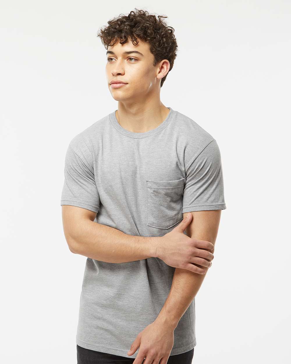 Unisex Heavyweight Jersey Pocket T-Shirt - OnModelFront - B31159093 - Heather Grey
