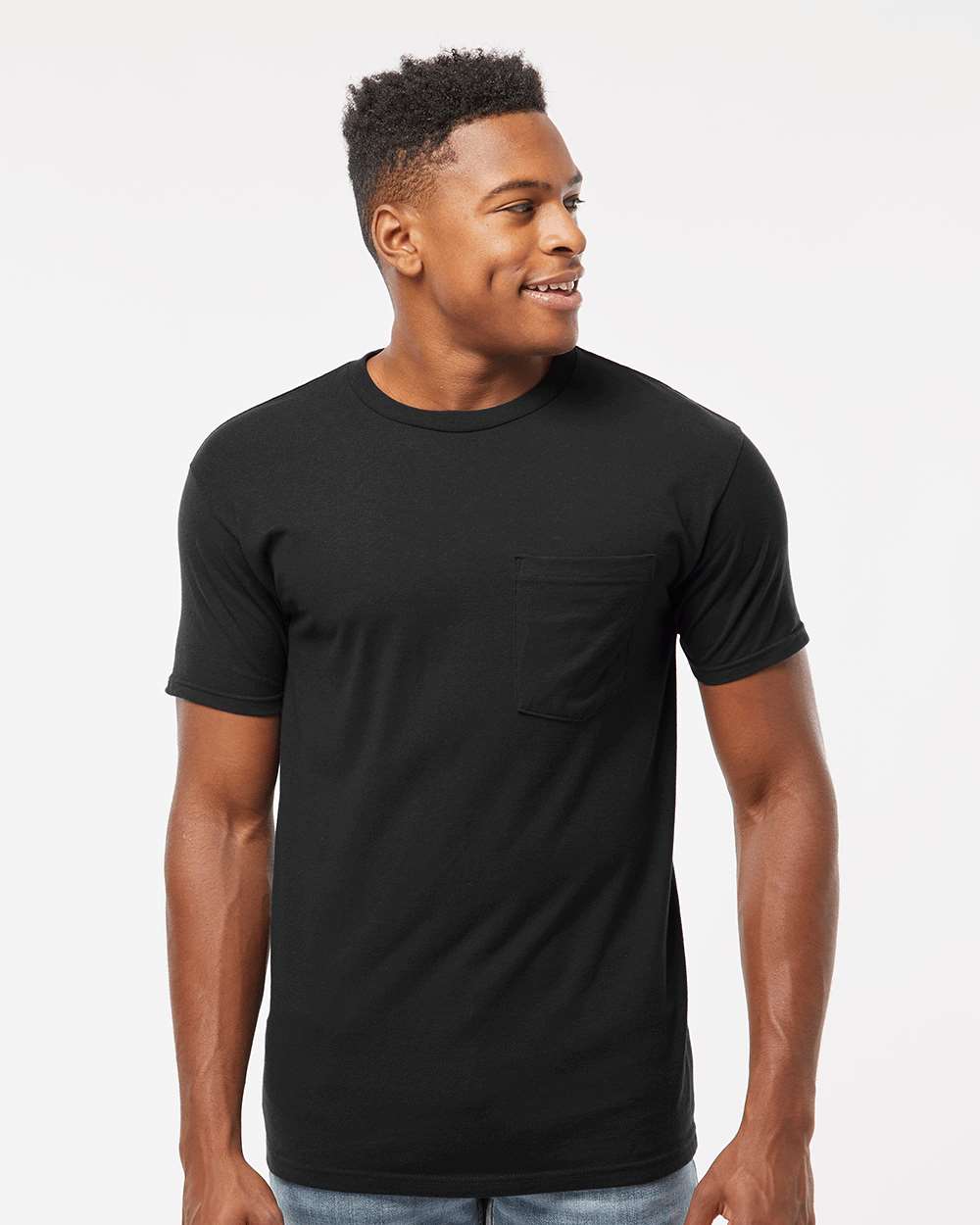 Unisex Heavyweight Jersey Pocket T-Shirt - OnModelFront - B31159503 - Black
