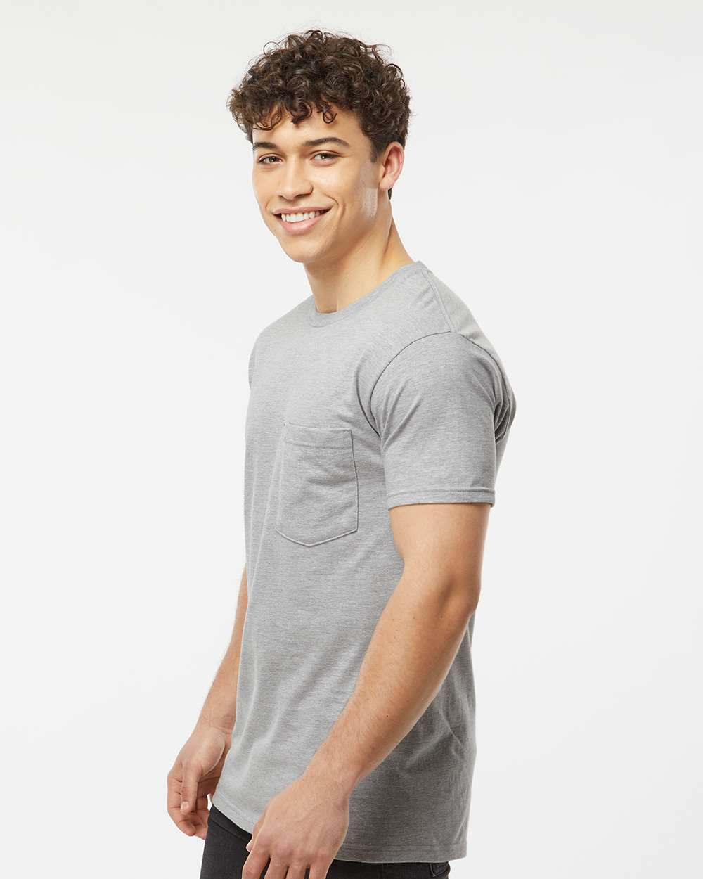 Unisex Heavyweight Jersey Pocket T-Shirt - OnModelSide - B31159093 - Heather Grey