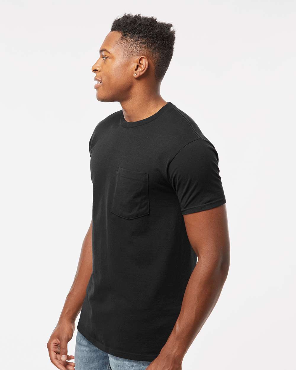 Unisex Heavyweight Jersey Pocket T-Shirt - OnModelSide - B31159503 - Black