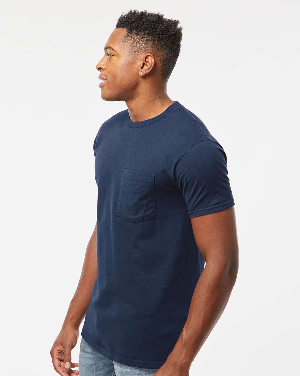Unisex Heavyweight Jersey Pocket T-Shirt - OnModelSide - B31159653 - Navy