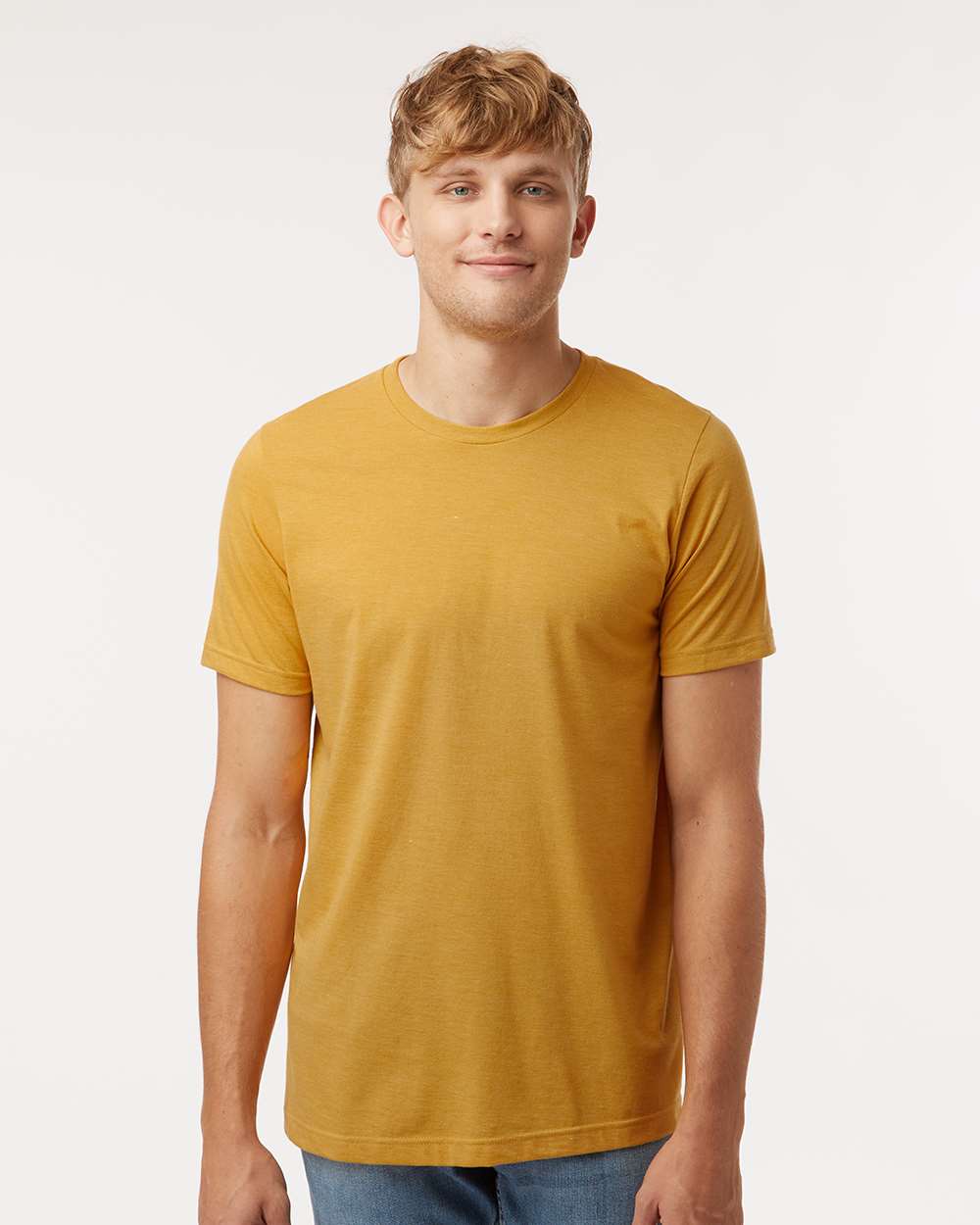 Combed CVC T-Shirt - OnModelFront - B13759132 - Heather Mustard