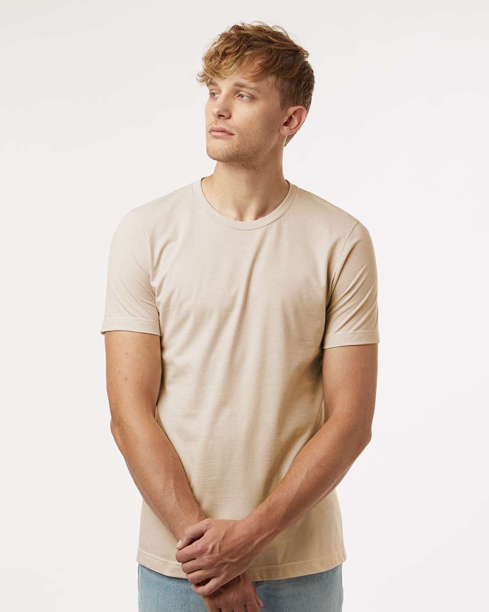 Combed CVC T-Shirt - OnModelFront - B13759202 - Heather Cream