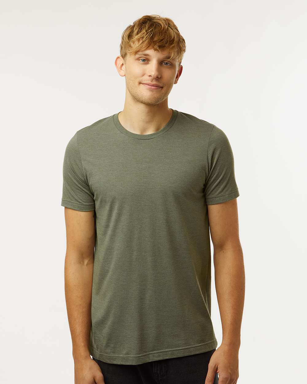 Combed CVC T-Shirt - OnModelFront - B13759212 - Heather Military Green