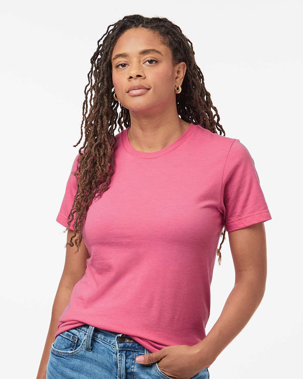 Combed CVC T-Shirt - OnModelFront - B13759282 - Heather Charity Pink