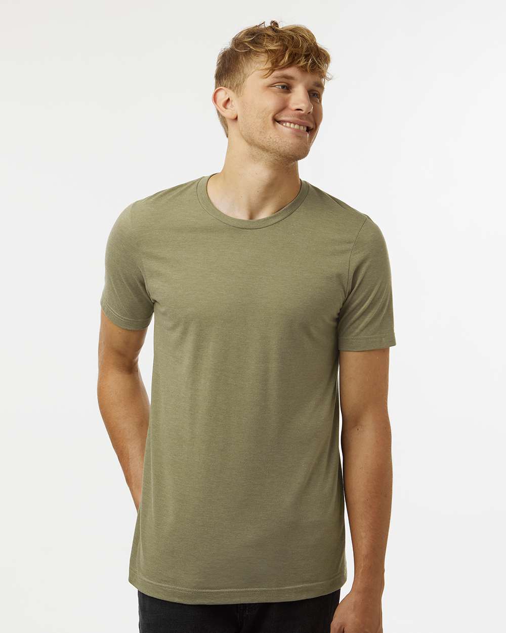 Combed CVC T-Shirt - OnModelFront - B13759522 - Heather Olive Green