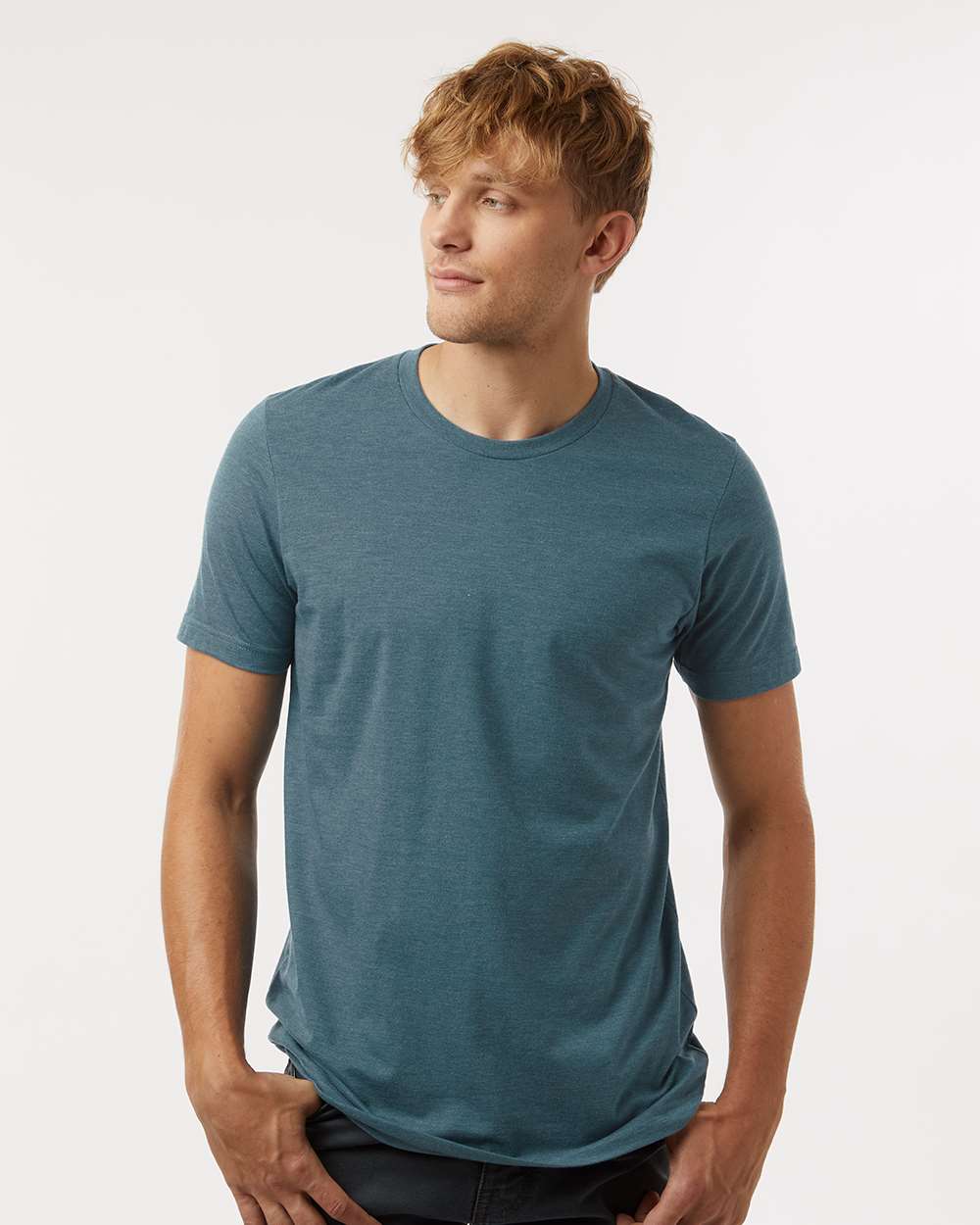 Combed CVC T-Shirt - OnModelFront - B13759592 - Heather Deep Teal