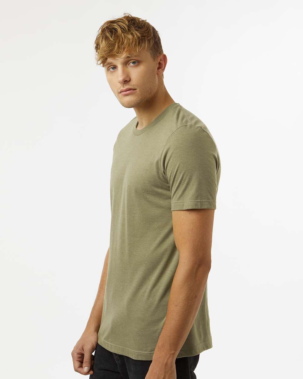 Combed CVC T-Shirt - OnModelSide - B13759522 - Heather Olive Green