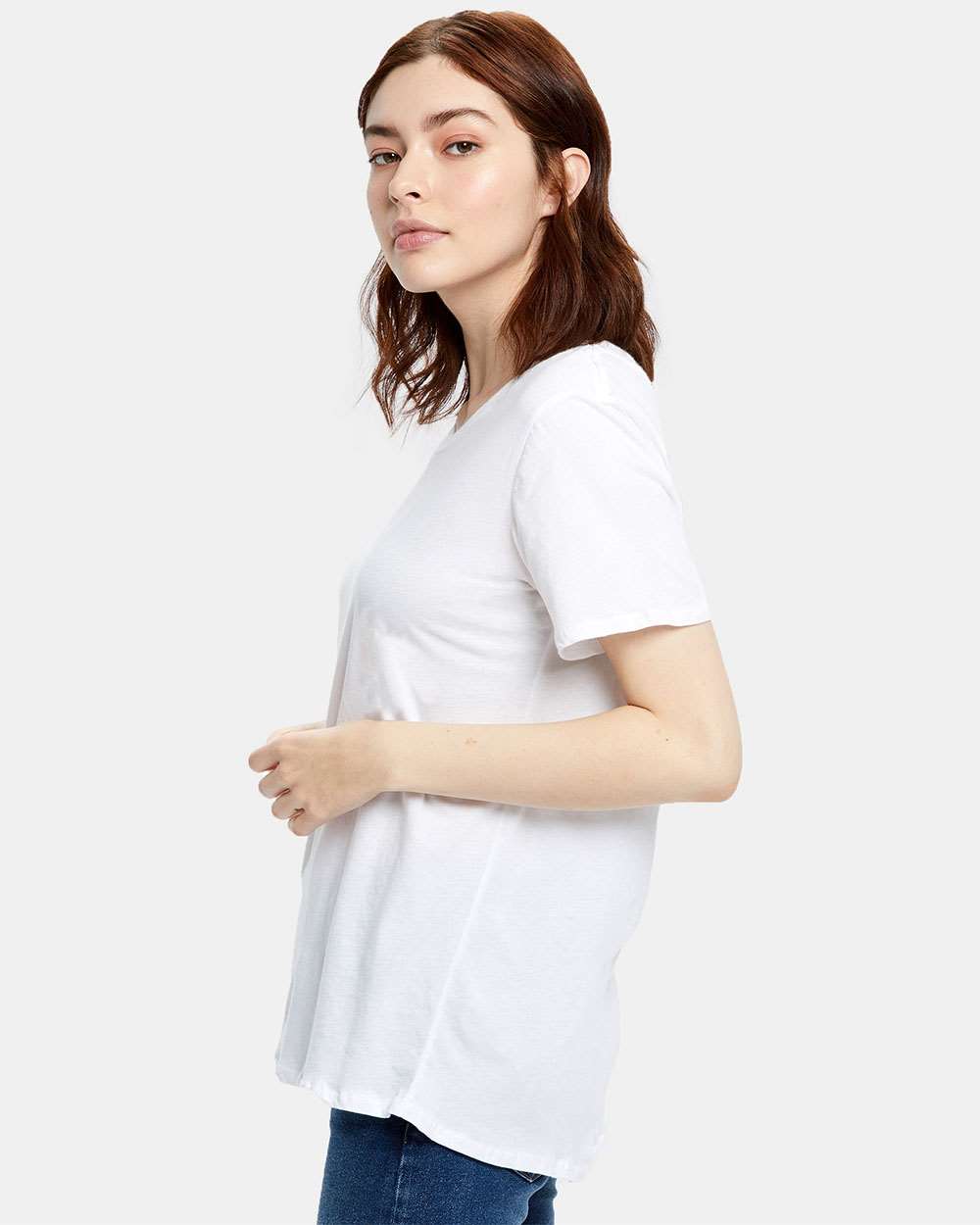 Women's Loose Fit Boyfriend Tee - OnModelSide - B10073003 - White