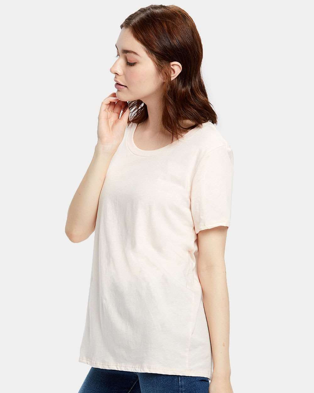 Women's Loose Fit Boyfriend Tee - OnModelSide - B10073303 - Light Rose Pink