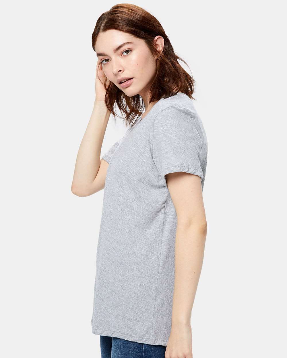 Women's Loose Fit Boyfriend Tee - OnModelSide - B10073593 - Heather Grey
