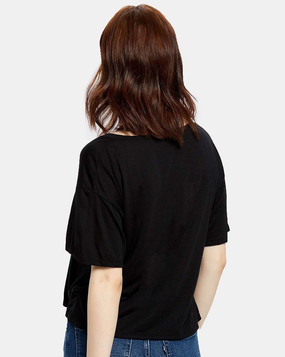 Women's Boxy Open Neck Tee - OnModelBack - B10873503 - Black