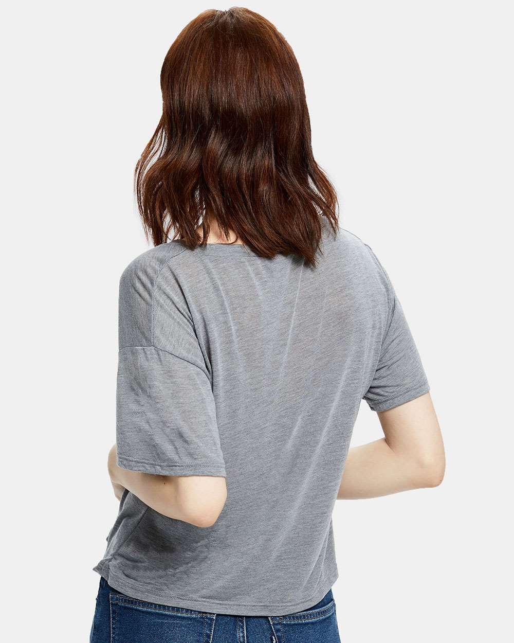 Women's Boxy Open Neck Tee - OnModelBack - B10873593 - Heather Grey