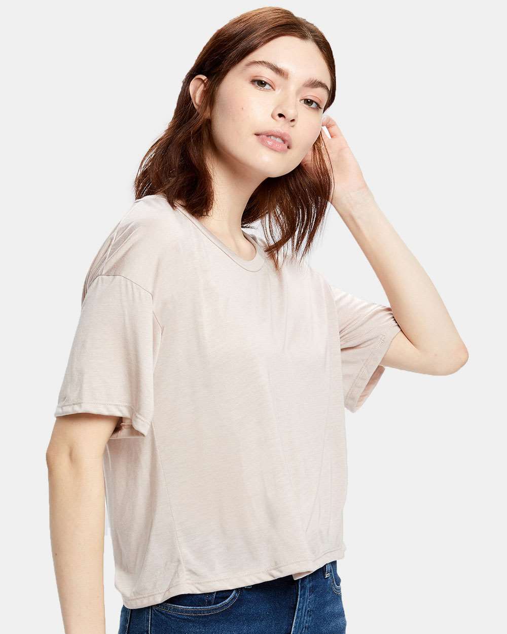 Women's Boxy Open Neck Tee - OnModelFront - B10873303 - Champagne