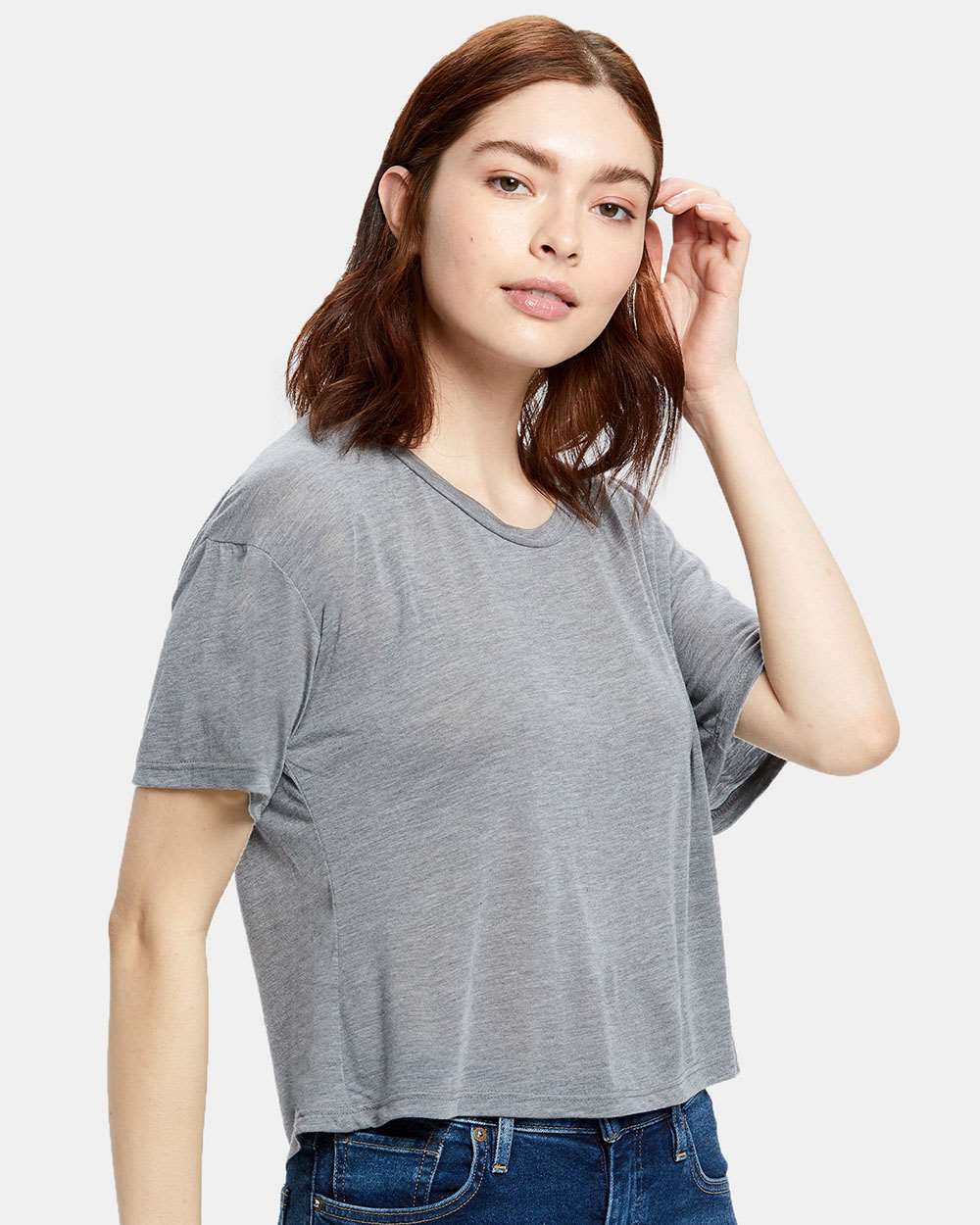 Women's Boxy Open Neck Tee - OnModelFront - B10873593 - Heather Grey