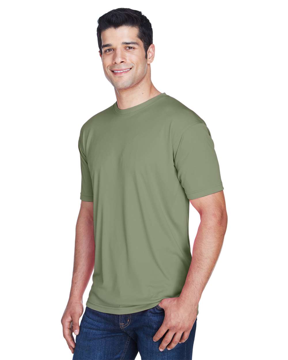 Men's Cool & Dry Sport Performance Interlock T-Shirt - OnModelSide - B907E1113 - Military Green