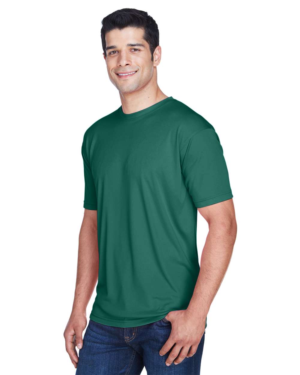 Men's Cool & Dry Sport Performance Interlock T-Shirt - OnModelSide - B907E1543 - Forest Green