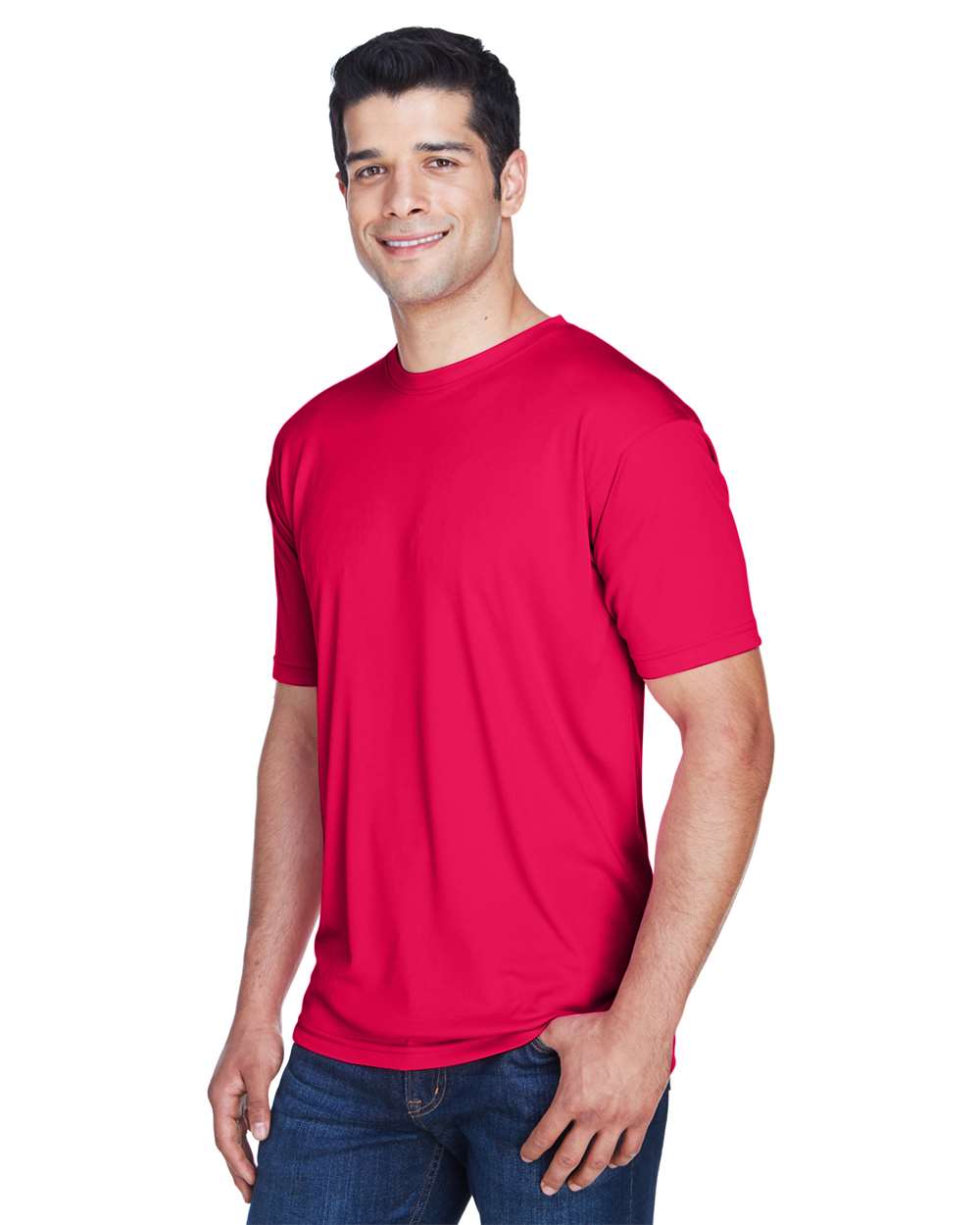 Men's Cool & Dry Sport Performance Interlock T-Shirt - OnModelSide - B907E1703 - Red