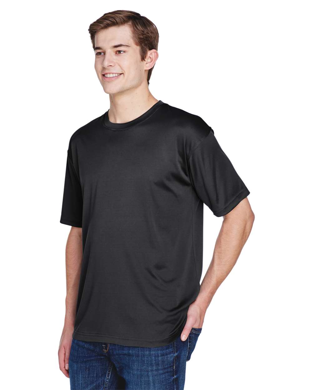 Men's Cool & Dry Basic Performance T-Shirt - OnModelSide - B932E1503 - Black