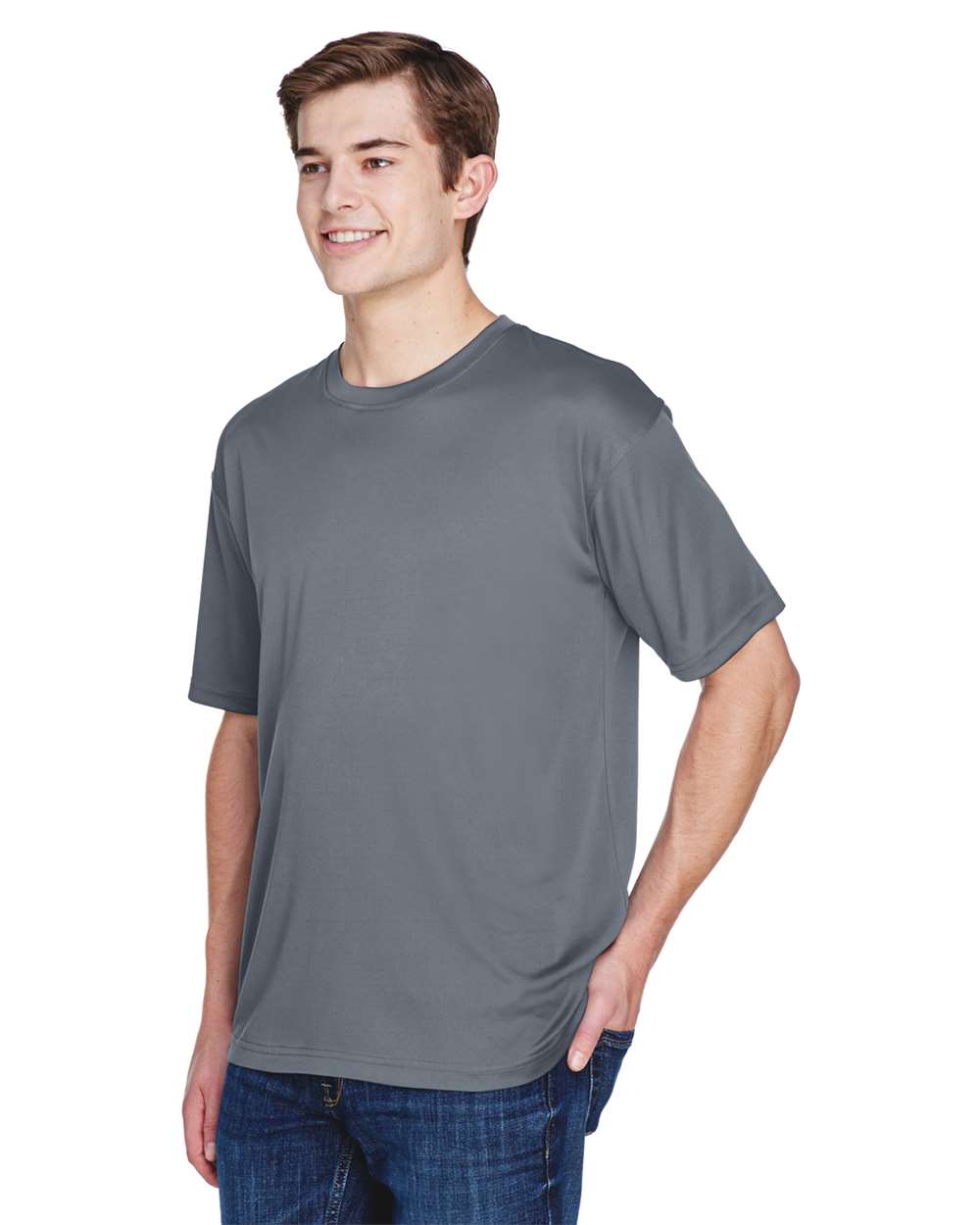 Men's Cool & Dry Basic Performance T-Shirt - OnModelSide - B932E1623 - Charcoal