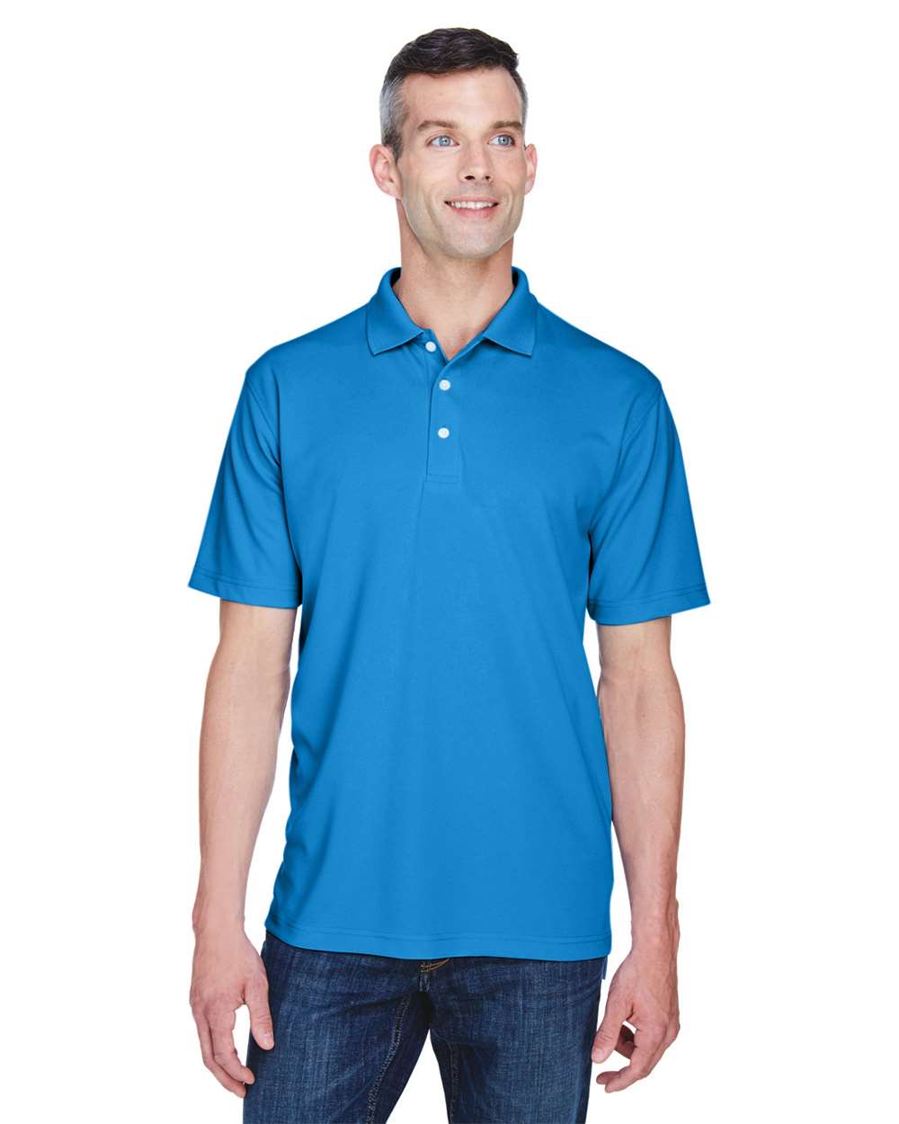 Men's Cool & Dry Stain-Release Performance Polo - OnModelFront - B914E1254 - Pacific Blue