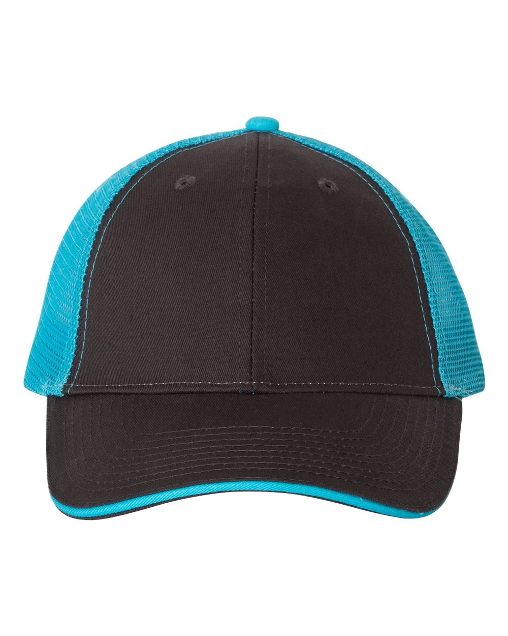 Sandwich Trucker Cap - Front - B66095080 - Charcoal/ Neon Blue