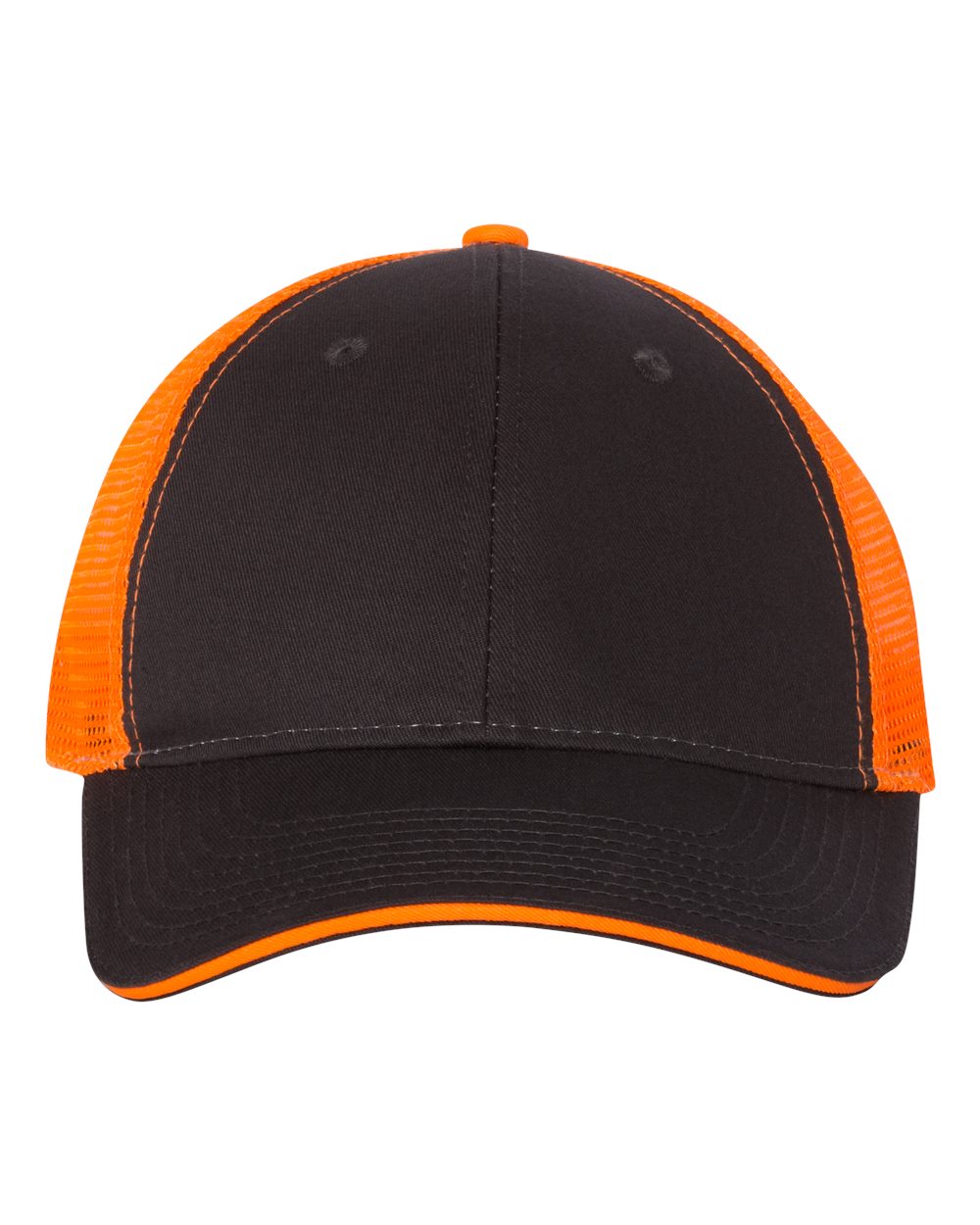Sandwich Trucker Cap - Front - B66095100 - Charcoal/ Neon Orange