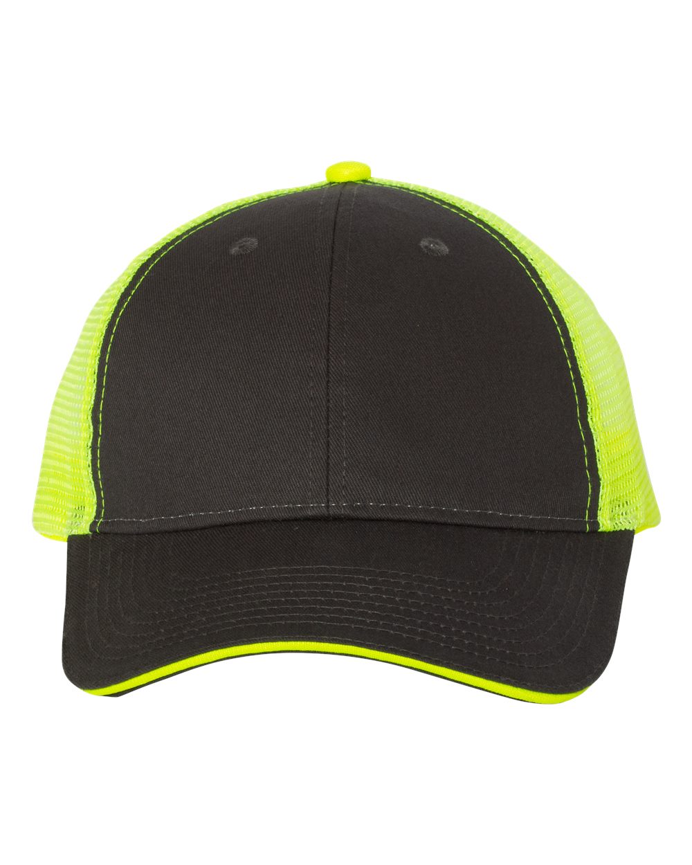 Sandwich Trucker Cap - Front - B66095120 - Charcoal/ Neon Yellow