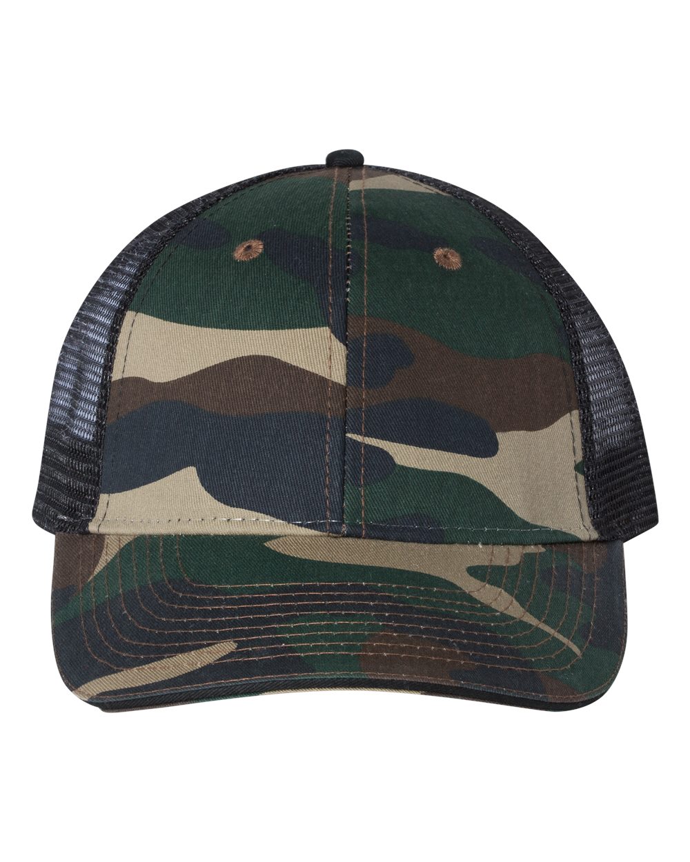 Sandwich Trucker Cap - Front - B66095240 - Green Camo/ Black