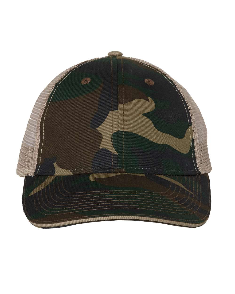 Sandwich Trucker Cap - Front - B66095620 - Green Camo/ Tan