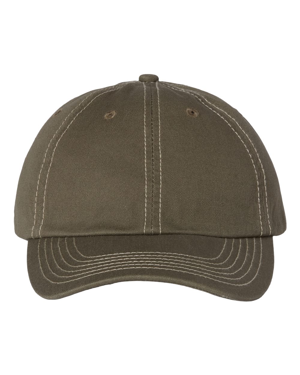 Bio-Washed Classic Dad Hat - Front - B28295710 - Olive/ Stone Stitch