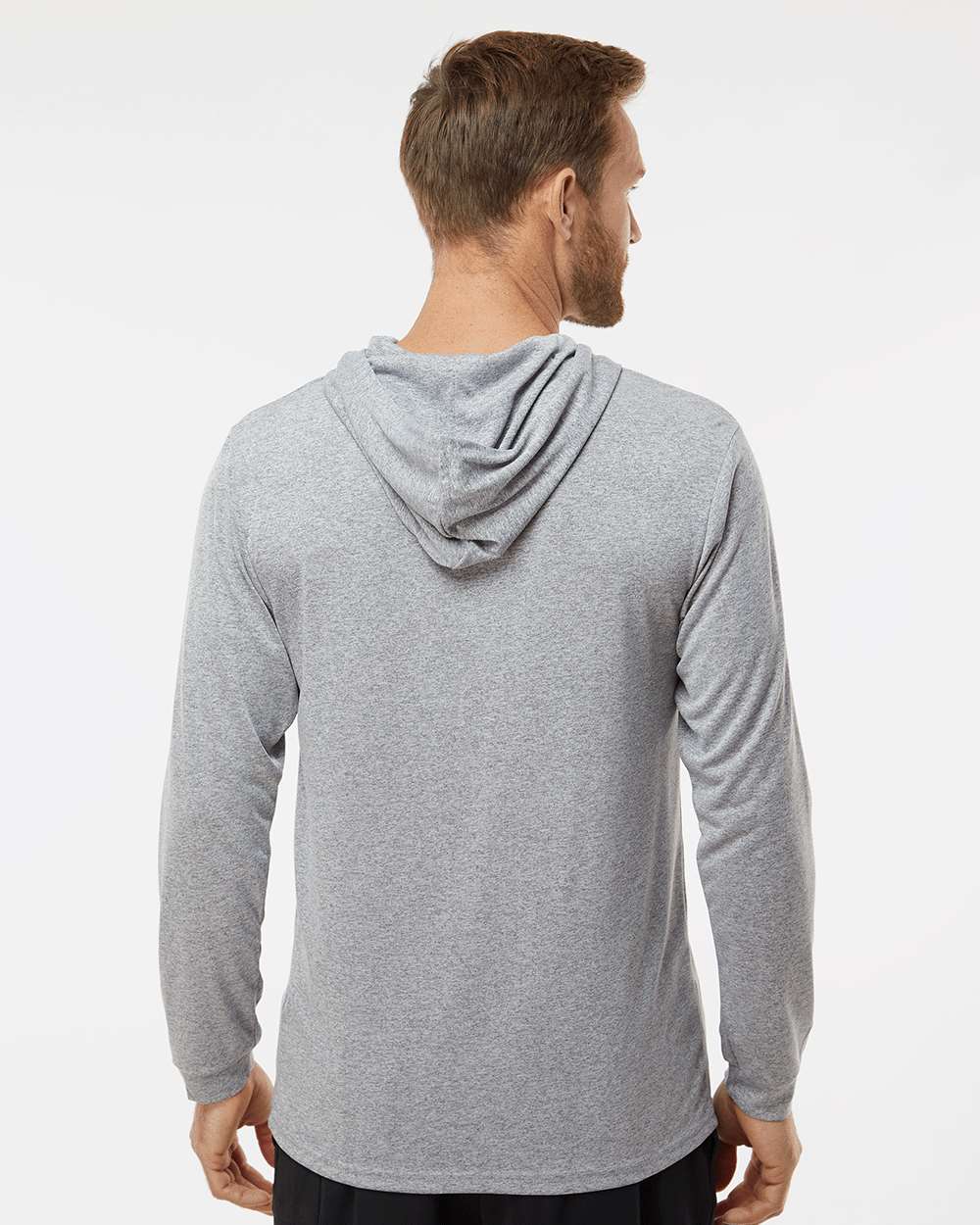 Unisex Bahama Performance Hooded Long Sleeve T-Shirt - OnModelBack - B10571082 - Heather Grey