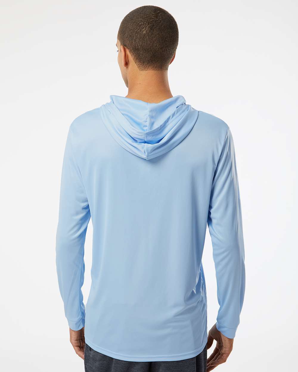 Unisex Bahama Performance Hooded Long Sleeve T-Shirt - OnModelBack - B10571262 - Blue Mist