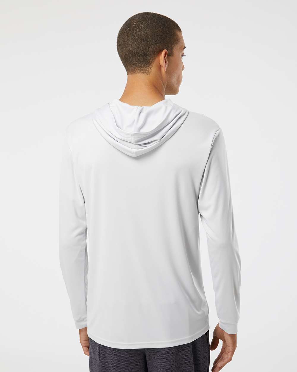 Unisex Bahama Performance Hooded Long Sleeve T-Shirt - OnModelBack - B10571352 - Aluminum