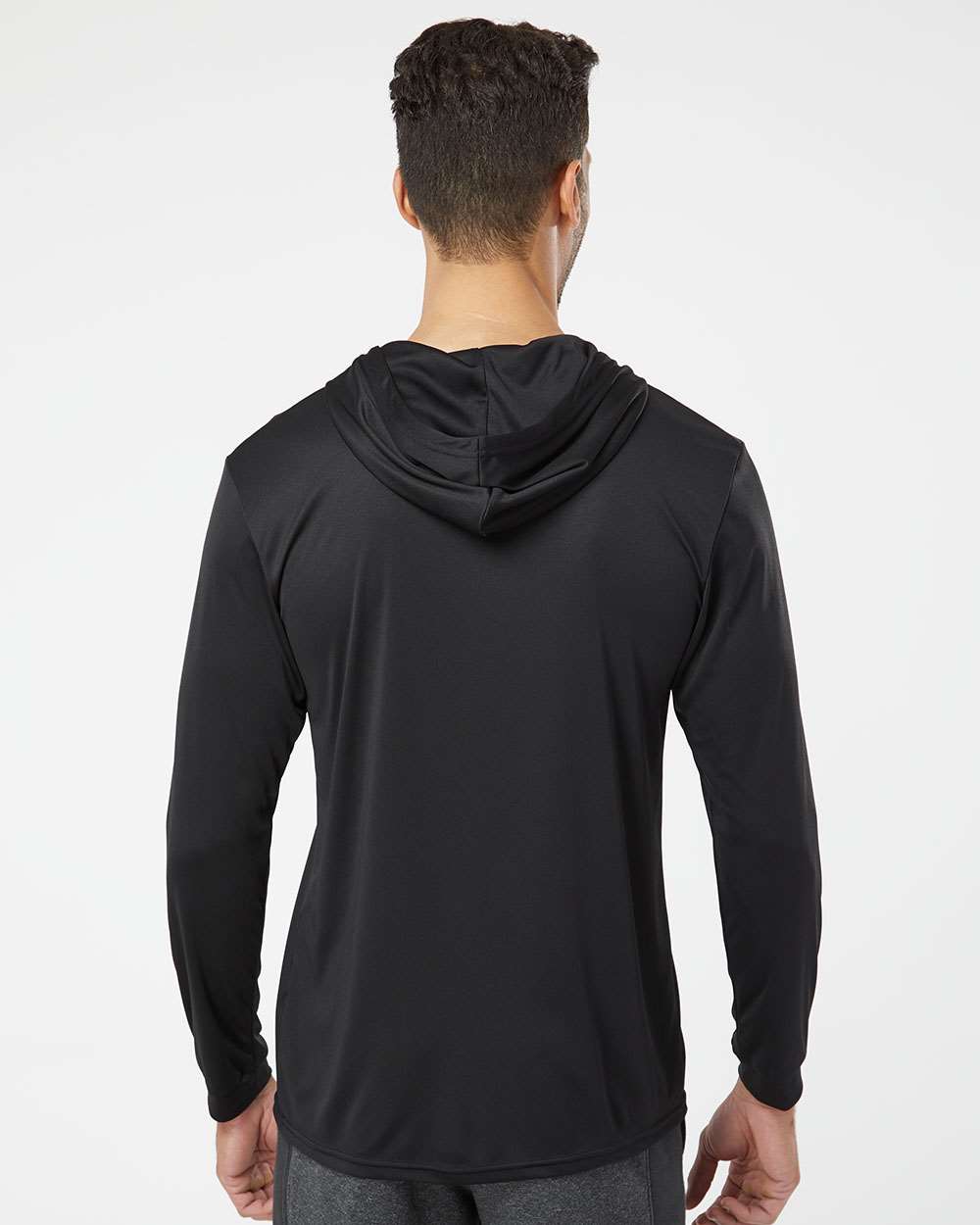 Unisex Bahama Performance Hooded Long Sleeve T-Shirt - OnModelBack - B10571502 - Black