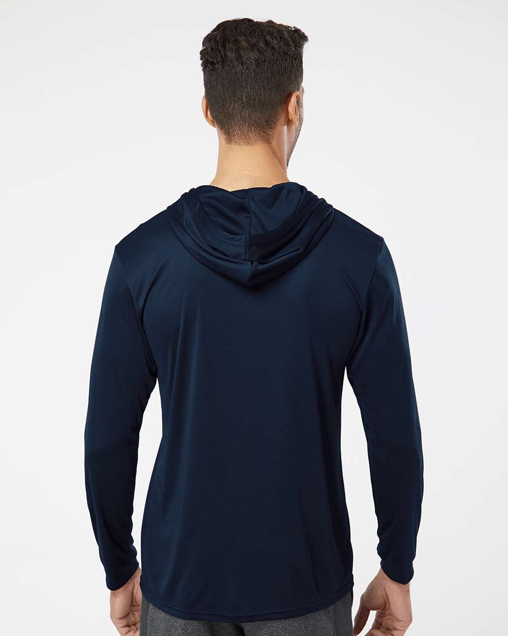 Unisex Bahama Performance Hooded Long Sleeve T-Shirt - OnModelBack - B10571652 - Navy