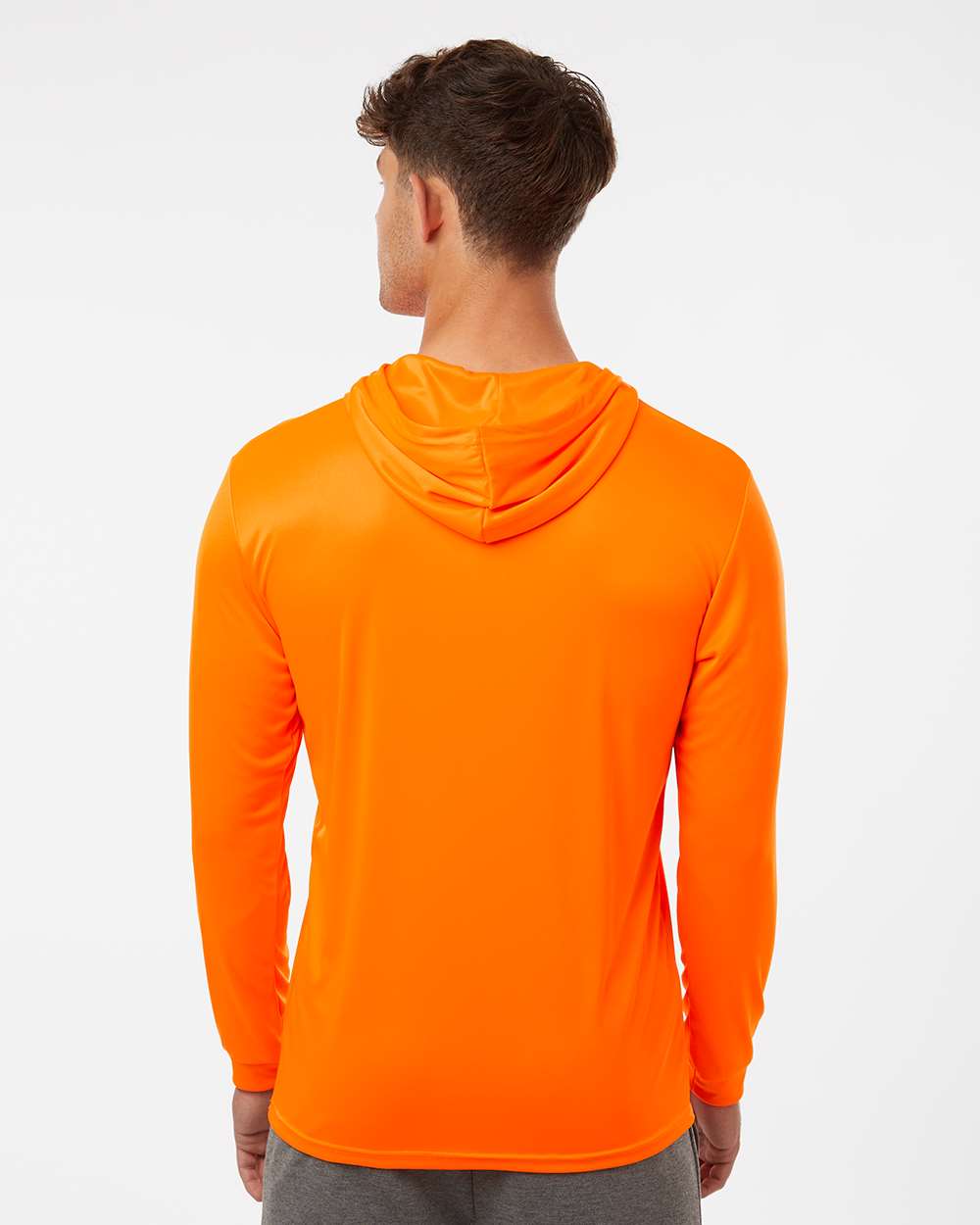 Unisex Bahama Performance Hooded Long Sleeve T-Shirt - OnModelBack - B10571662 - Neon Orange