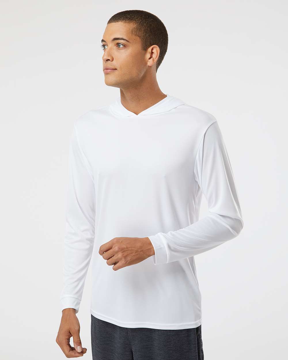 Unisex Bahama Performance Hooded Long Sleeve T-Shirt - OnModelFront - B10571002 - White