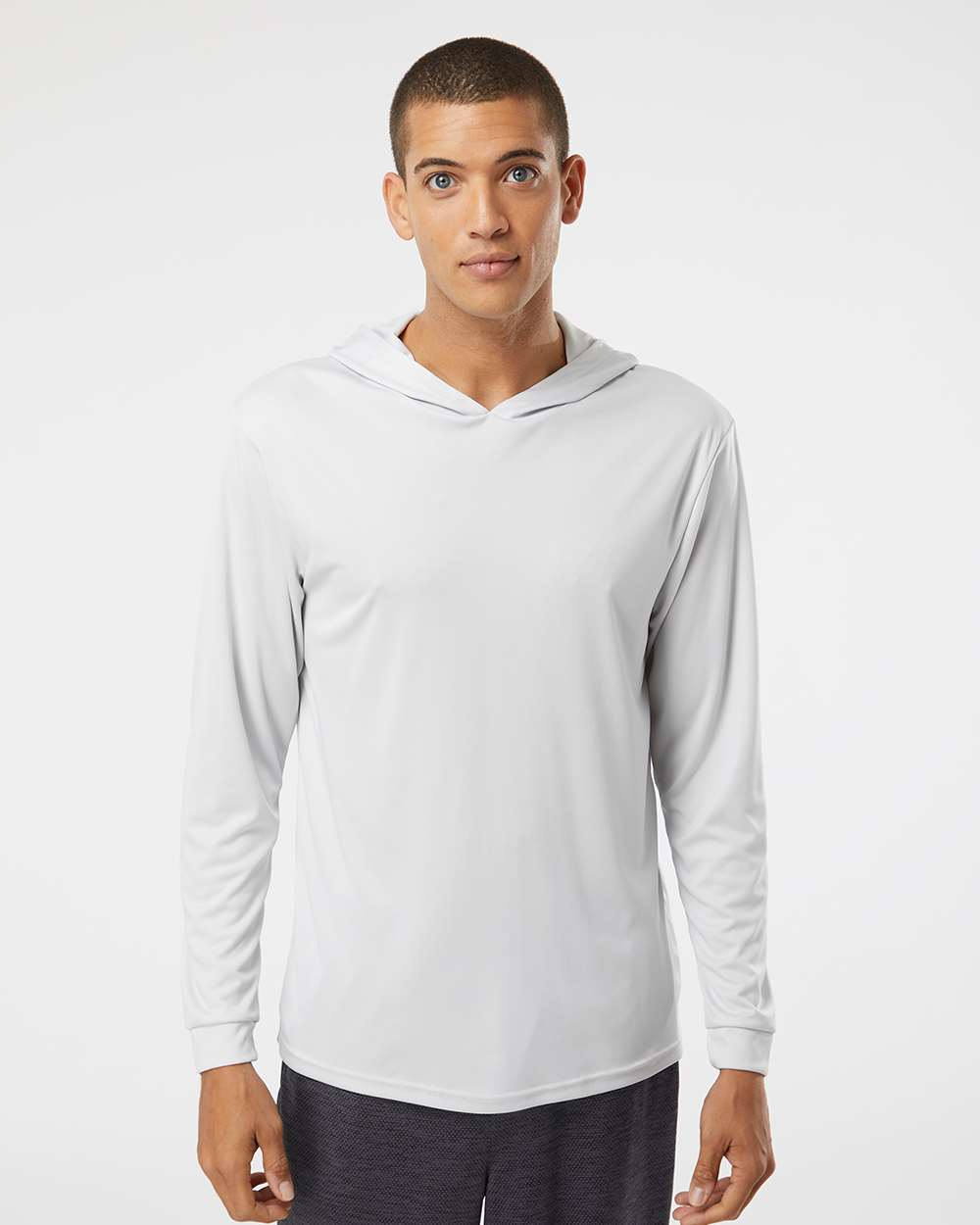Unisex Bahama Performance Hooded Long Sleeve T-Shirt - OnModelFront - B10571352 - Aluminum