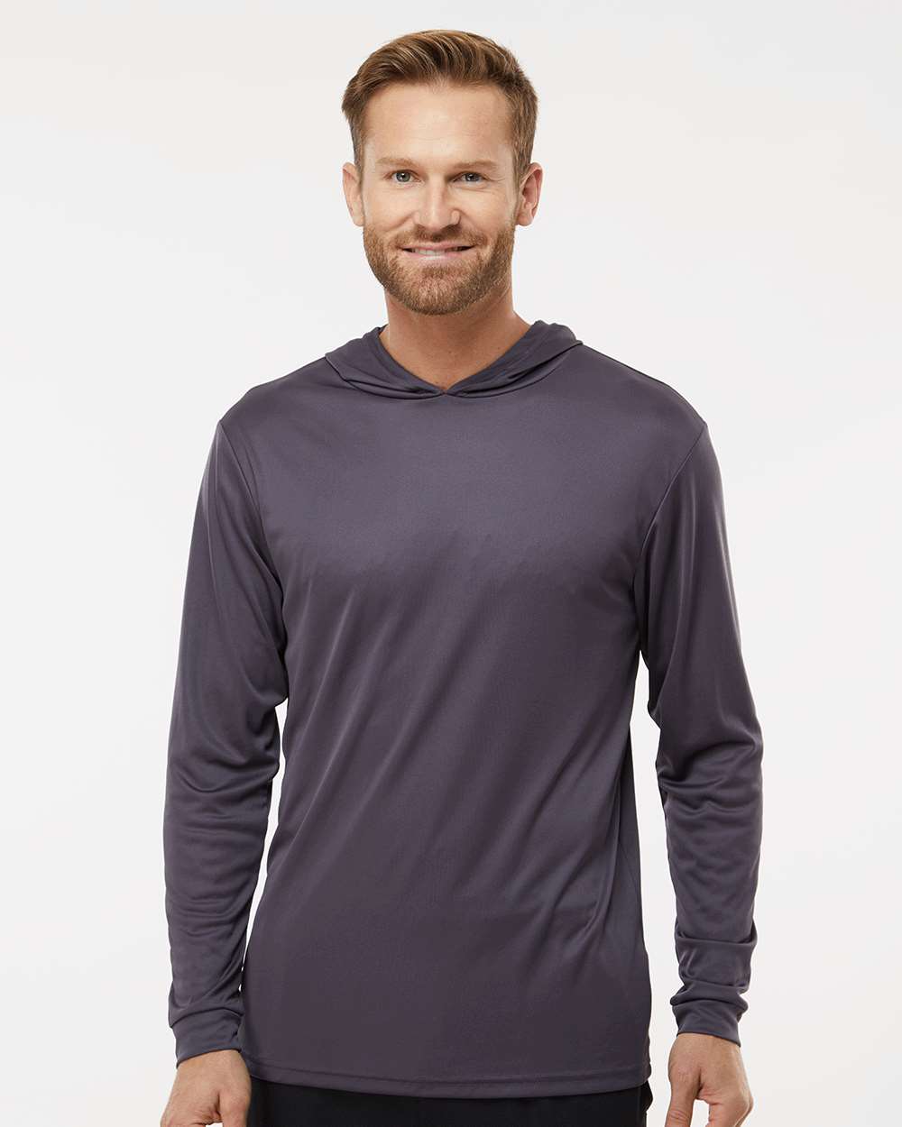 Unisex Bahama Performance Hooded Long Sleeve T-Shirt - OnModelFront - B10571682 - Graphite
