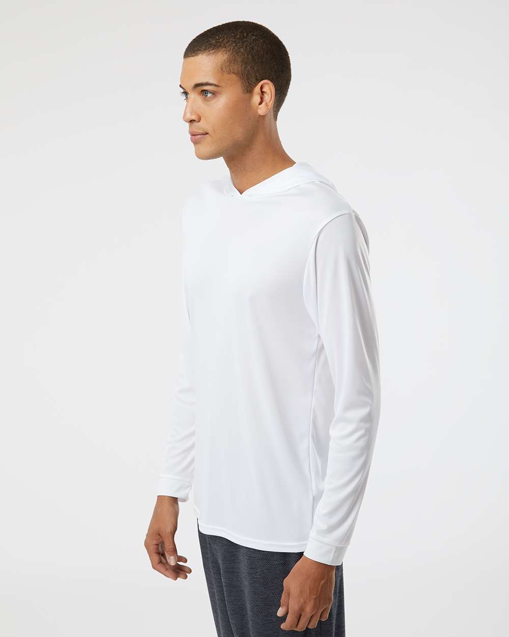 Unisex Bahama Performance Hooded Long Sleeve T-Shirt - OnModelSide - B10571002 - White